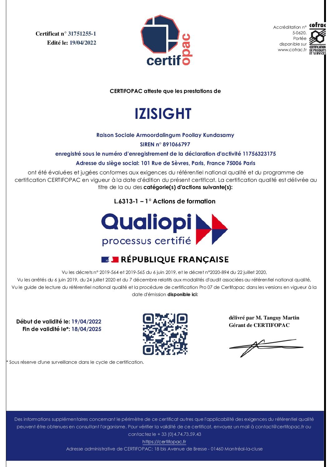 Certificat Qualiopi Mise a jour le 19.04.2022 pdf